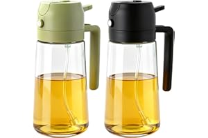 2Pack Glass Oil Sprayer for Cooking 16oz/470ml, 2 in 1 Oil Dispenser with Label Stickers & Portion Control, Kitchen Gadget fo