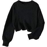 RoseSeek Girl's Cropped Sweaters Long Sleeve Pullover Jumper Tops Knitwear Fall Outfits