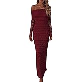 Verdusa Women's Floral Lace Off The Shoulder Wedding Guest Dress Spring Fall Bodycon Maxi Cocktail Dresses Date Night Outfits