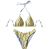 SHENHE Women's Gingham Bikini Set Triangle Halter Swimsuits Floral Coquette Boho Swimwear