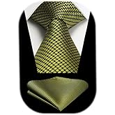 HISDERN Mens Ties Solid Color Tie and Pocket Square Set Classic Woven Formal Neckties & Handkerchief Wedding Party