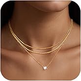 KSF Layered Gold Necklaces for Women - 18K Gold Plated 3PCS Dainty Simple Stackable Choker Necklace, Cubic Zirconia Pendant Necklace Trendy Jewelry Gift Set for Women