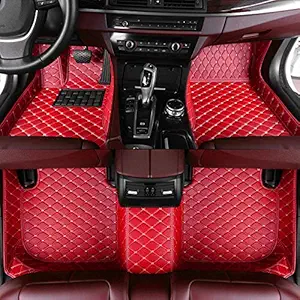 8X-SPEED Custom Car Floor Mats Fit for Mercedes Benz C Class 180 200 250 300 350 400 Sedan(4-Door) 2014-2015 Full Coverage All Weather Protection Waterproof Non-Slip Leather Liner Set Red