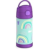 THERMOS FUNTAINER Water Bottle with Straw - 12 Ounce - Kids Stainless Steel Vacuum Insulated Water Bottle with Lid, Rainbows