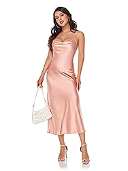 Women's Spaghetti Strap Midi Satin Silk Dresses