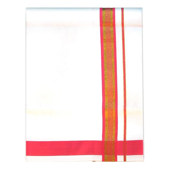 Mens Cotton Fancy Border Normal Dhoti (Size : FS-Per Piece - 2Mtrs) Color Light Pink