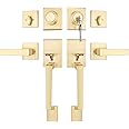 goldenwarm Double Front Door Lock Set, Gold Double Door Handle Set, Gold Double Door Handle with Dummy, Modern Double Front Door Hardware Set with Reversible Handle Lever