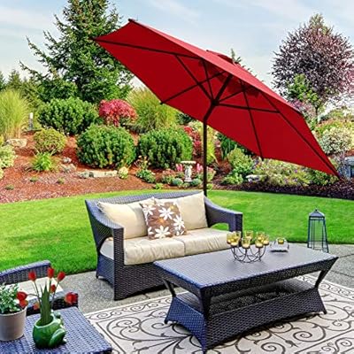 Amazon Com Abba Patio 9ft Patio Umbrella Outdoor Umbrella Patio Market Table Umbrella With Push Button Tilt And Crank For Garden Lawn Deck Backyard Pool Red Garden Outdoor