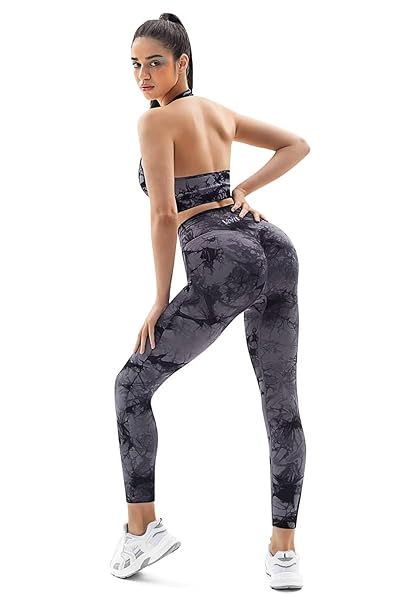 VERTVIE 2 PACK SCRUNCH BUTT LIFTING LEGGINGS FOR WOMEN TUMMY CONTROL CROSSOVER GYM WORKOUT LEGGINGS HIGH WAISTED YOGA PANTS (7/8 LENGTH,TIE DYE BLACK/TIE DYE BROWN,SMALL)