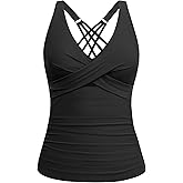 Underwire Tankini Tops for Women – Twist Front V Neck Bathing Suits Top Only Ruched Tummy Control Swimsuit Top