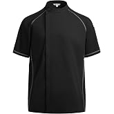 Sheenfon Chef Coat Men with Short Sleeve &amp; Breathable Mesh, Pollux | Athletic fit raglan sleeve chef shirt, 360&deg; bird-eye mesh side panels, hidden metal snap placket, M-XL
