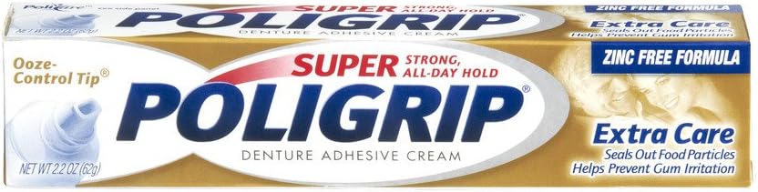 SUPER POLIGRIP Denture Adhesive Cream Extra Care 2.20 oz (Packs of 2): Health & Personal Care