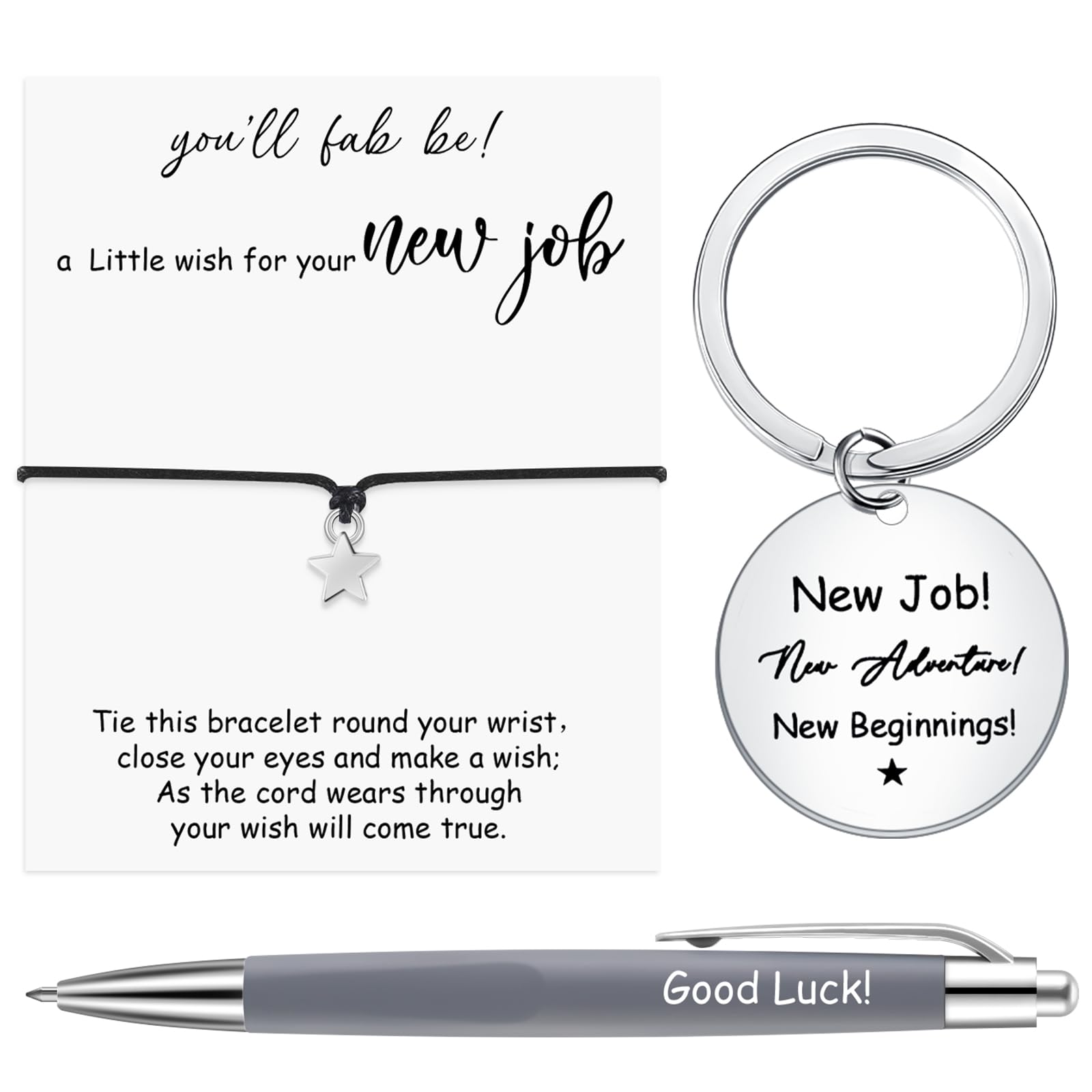 Tenare New Job Gift Set, Congratulations Wish String Bracelet with Keychain and Good Luck Novelty Pen for Colleagues Coworkers Leaving Gift, or New Job Present