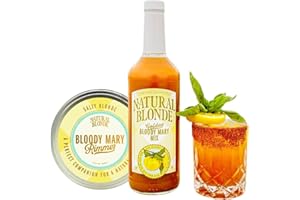 NATURAL BLONDE BLOODY MARY MIX Natural Blonde Golden Bloody Mary Mix and Spiced Salt Rimmer Bundle, All-Natural Cocktail Mixer with Hand-Picked Golden Tomatoes - Low Sodium, Low Calorie, Gluten Free - 25 Fl Oz (1 Pack)