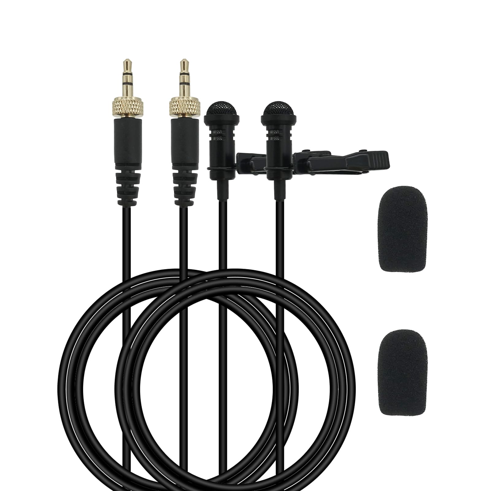 Photo 1 of 2-Pack Mic Replacement for DJI, Rode, Sennheiser Wireless Transmitter Lavalier Lapel Microphone - Wearable, Omnidirectional, 3.5mm TRS