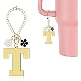 Lukiisoo Alphabet Initial Letter Keychain Letter A-Z Keychain with Flower for Stanley Cup Water Bottle Handle Charm