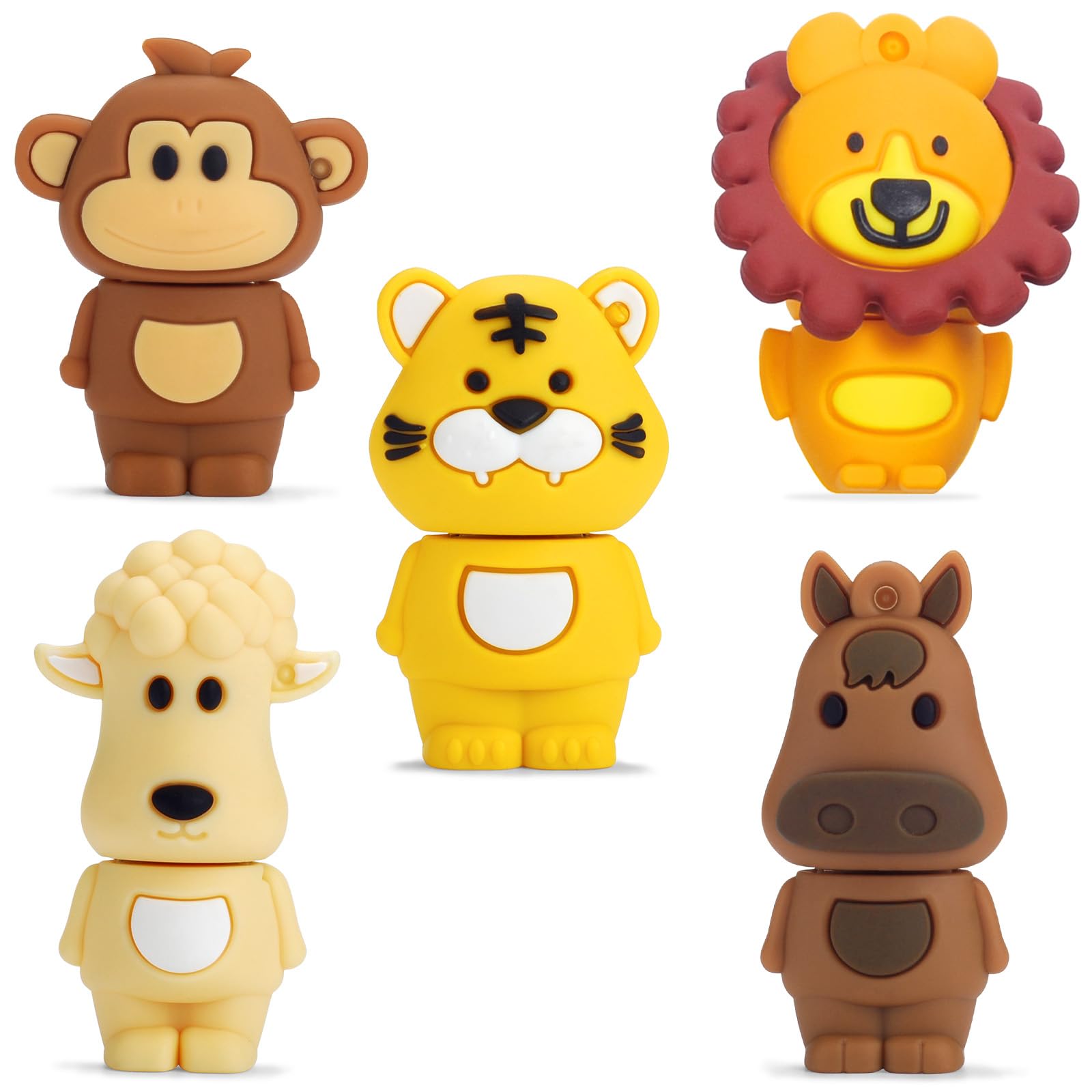 5 Pcs USB Flash Drive 16GB with Lovely Animal Model, Memory Stick Thumb Drive Gift for Students and Children