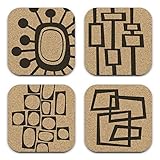 Mid Century Modern Retro Abstract Cork Drink Coaster Gift Set of 4.