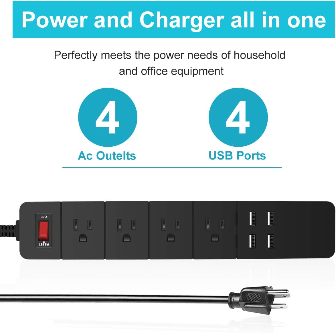 Power Strip with USB, Duvik Surge Protector, 4 Outlet & 5.5Ft Heavy Duty Long Cord, for Home, Office & Nightstand Charging Station- Black: Home Audio & Theater