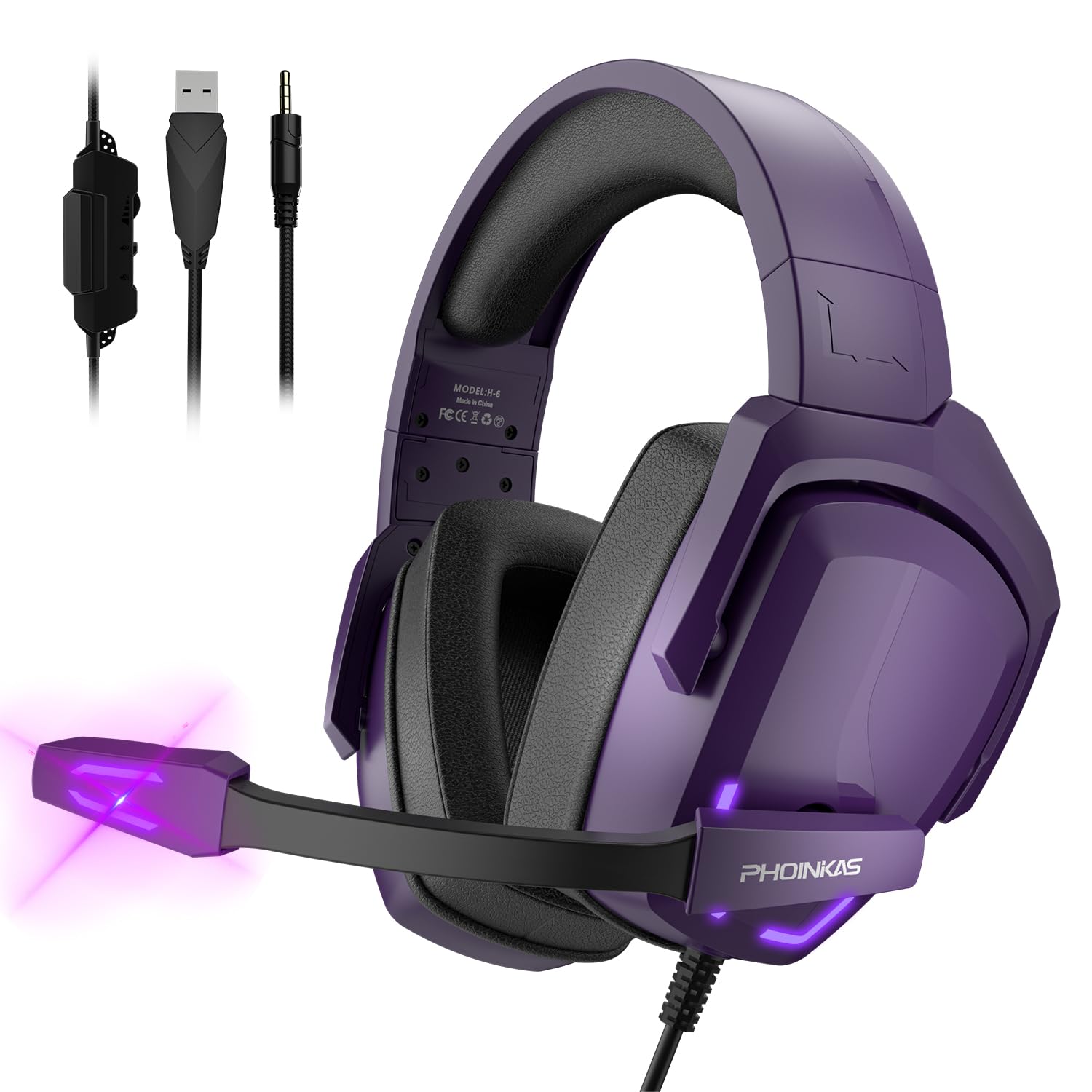 Photo 1 of YOTMS H6 Gaming Headset with Microphone, Stereo Headset for PS4 PS5 PC Xbox One Switch, Wired Gaming Headphonesfor Laptop/Tablet, with 3.5mm Audio Jack, LED Light (Purple)