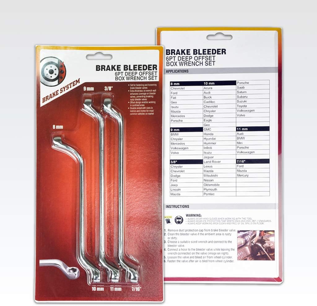 Amazon Com Firstinfo Offset Automotive Brake Bleeder Wrench 6 Sizes In 1 Set Tool 8 Mm 9 Mm 10 Mm 11 Mm 3 8 Inch 7 16 Inch Automotive