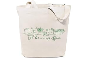 SAUIVD I'll be in My Office Canvas Tote Bag for Women Funny Gardening Handbag Reusable Grocery Shopping Bag Plant Lover Gift