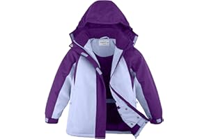 YINGJIELIDE Girl's Waterproof Ski Jacket,Kids Outdoor Snowboarding windproof Jacket,Fleece Lined Hooded,Warm Winter Snow Coat