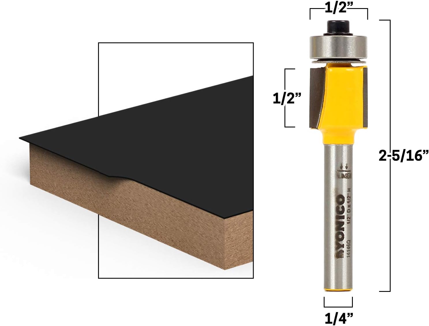 Yonico 14146q 1/2-Inch Laminate Flush Trim Router Bit 1/4-Inch Shank