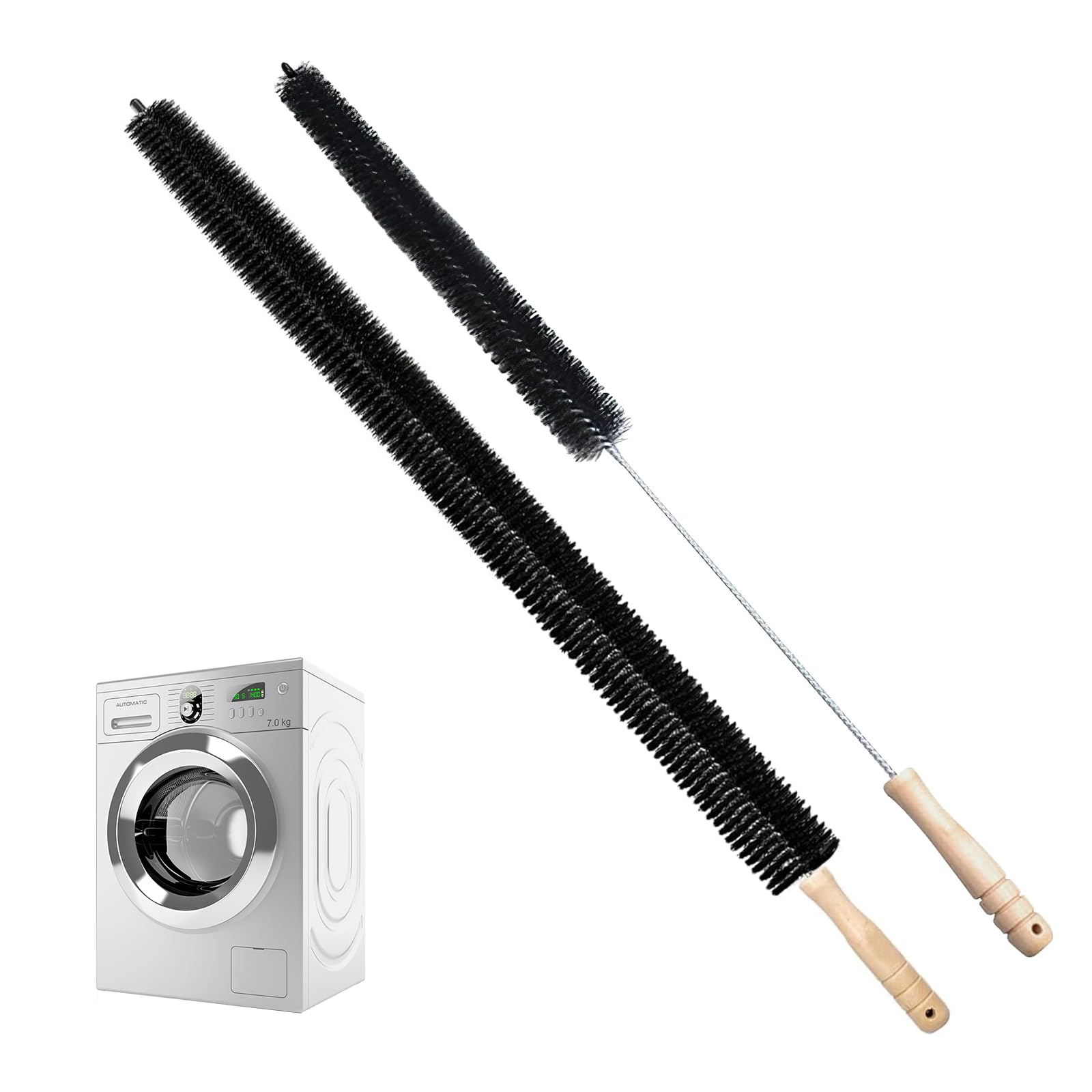 Radiator Cleaner Brush Set, 2pcs Radiator Brush with Wooden Handle, Dryer Vent Cleaner Kit, Flexible Tumble Dryer Cleaner, Multipurpose Cleaning Brush for Washing Machines, Refrigerator Coils