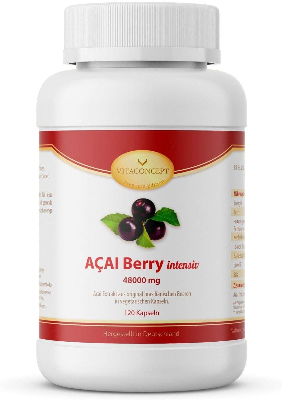 Vitaconcept Açaí Berry - 8000mg Maximum Dosage! Brazilian Wonderberry for Anti-Aging & Dieting - 120 Capsules
