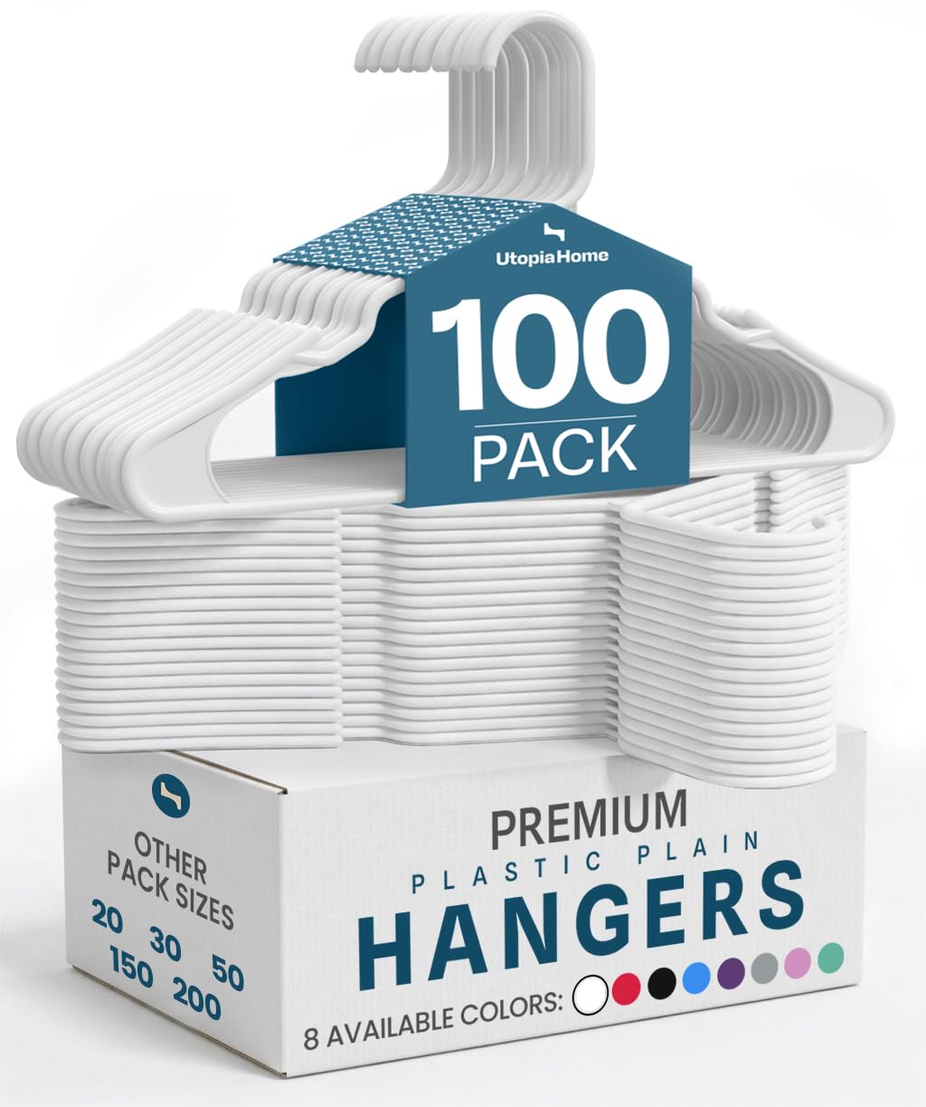 Utopia Home Plastic Hangers 100 Pack – Space Saving Clothes Hanger White