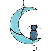 ZUAJITER Black Cat On Blue Moon Stained Glass Cat Hanging Ornament
