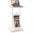 Tangkula Mobile Lectern Podium, Height Adjustable Podium Stand, Standing Desk Sit-to-Stand Desk, Rolling Desk Cart Stand Laptop Desk Cart with Swivel Top Movable Wheels & Storage
