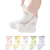 Meeshine 5 Pack Baby Toddler Girls Ruffle Socks Frilly Dress Summer Cotton Mesh Thin Socks for 0-5T Infant Newborn Kids
