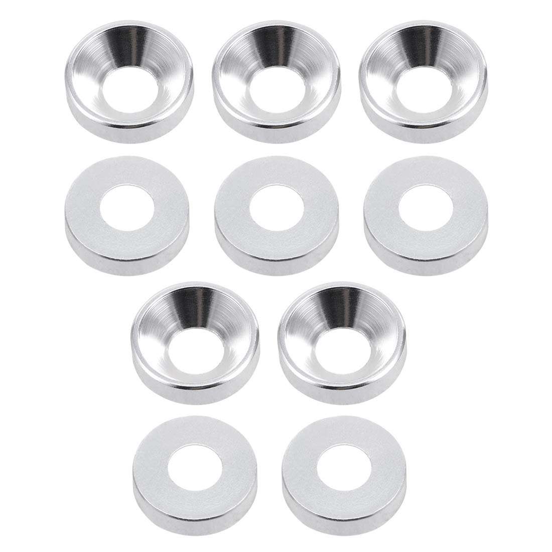 sourcing map 10Pcs 0.47" x 0.2" x 0.13" Aluminum Alloy Countersunk Washer for Screw Bolt Silver