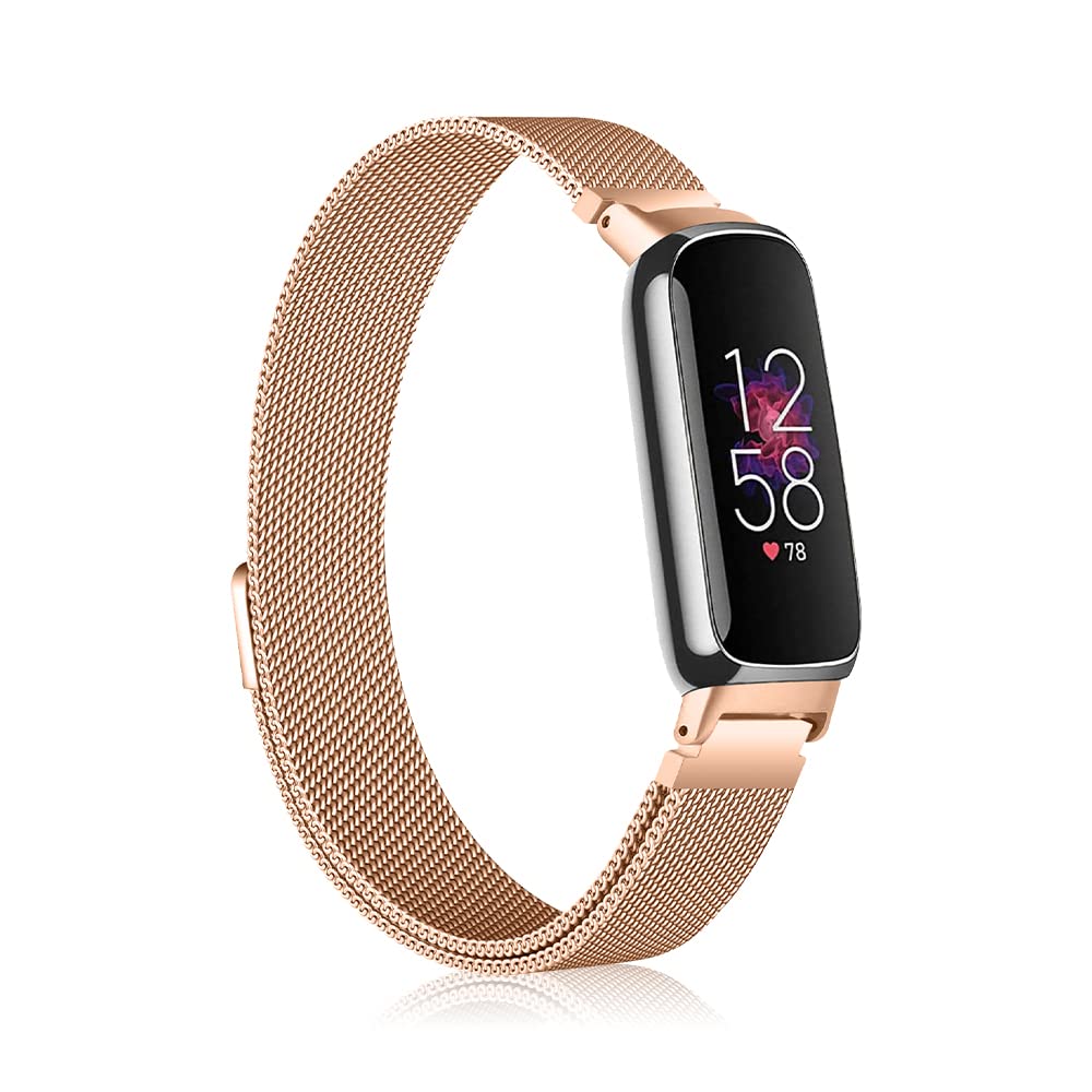 Niboow Strap Compatible with Fitbit Inspire 3, Men Women Magnet Stainless Steel Mesh Metal Breathable Watch Bands for Fitbit Inspire 3 - Rose Gold