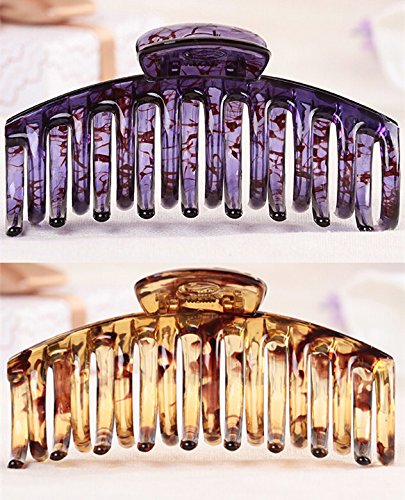 Prettyou 4.3" Large Plastic Resin Hair Claw Clip for Women, 2 Count. (SET2)