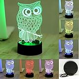 Colorful 3D Visual Led Night Lights for Kids Touch USB Table Lampara Lampe Baby Sleeping Nightlight (OWL)