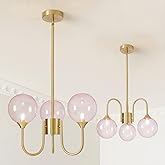 Axamate Pink Bubble Chandelier 20 inch, Mid Century Modern Gold Lighting Fixture Glass Sputnik Pendant Hanging Ceiling Light 