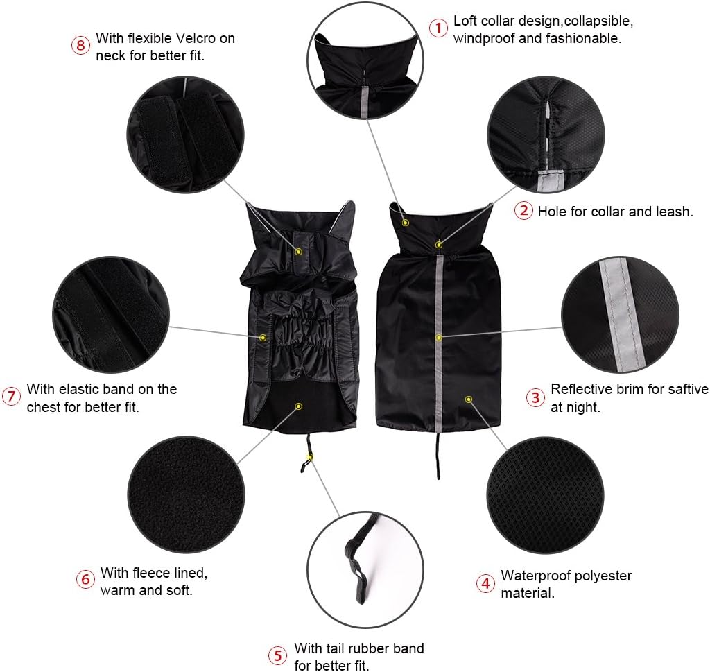 PETCEE Waterproof Dog Jacket Dog Winter Coat Dog Pet Vest for Cold Weather Dog Jacket for Medium Large Dogs with Lofty Collar-2 Layer (Black XL) : Kitchen & Dining