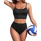 Yonique Women Sport Bikini Set for Teen Juniors Two Piece Swimsuit High Waisted Bathing Suit Ribbed