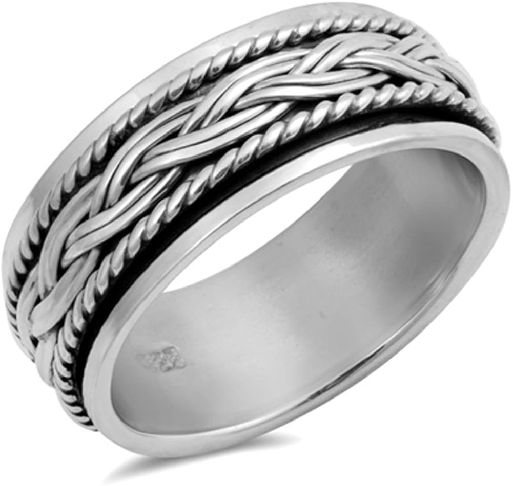 Rope Weave Knot Men&rsquo;s Wedding Ring New .925 Sterling Silver Band Size 9