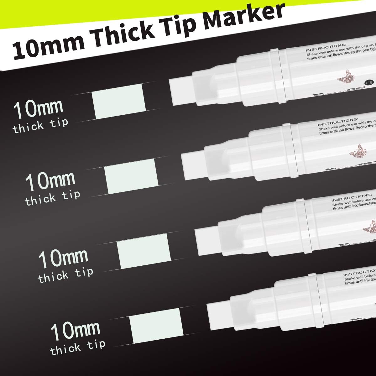 White Chalk Marker Pens, NowPE 10mm Chalk Pen, Dry or Wet Wipe Erase, Thick Tip Markers for Window Glass, Chalkboard - Image 3