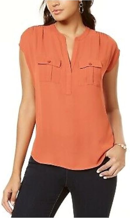 Amazon.com: INC Womens Orange Sleeveless V Neck Top UK Size:16: Clothing