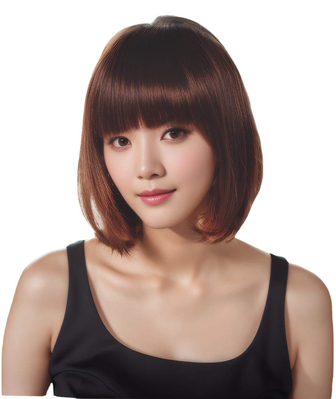 Prettyland Brown Black highlights Short Hair BOB Cut Straight Wig Natural Matt for Daily Life Fashion C479 — image 1