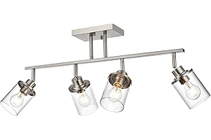 MILUCES 4 Lights Directional Ceiling Light Fixtures with Flexibly Rotatable Light Head Brushed Nickel Bathroom Lights Modern Complete Track Lighting Kits with Clear Glass Shade, E26 Base