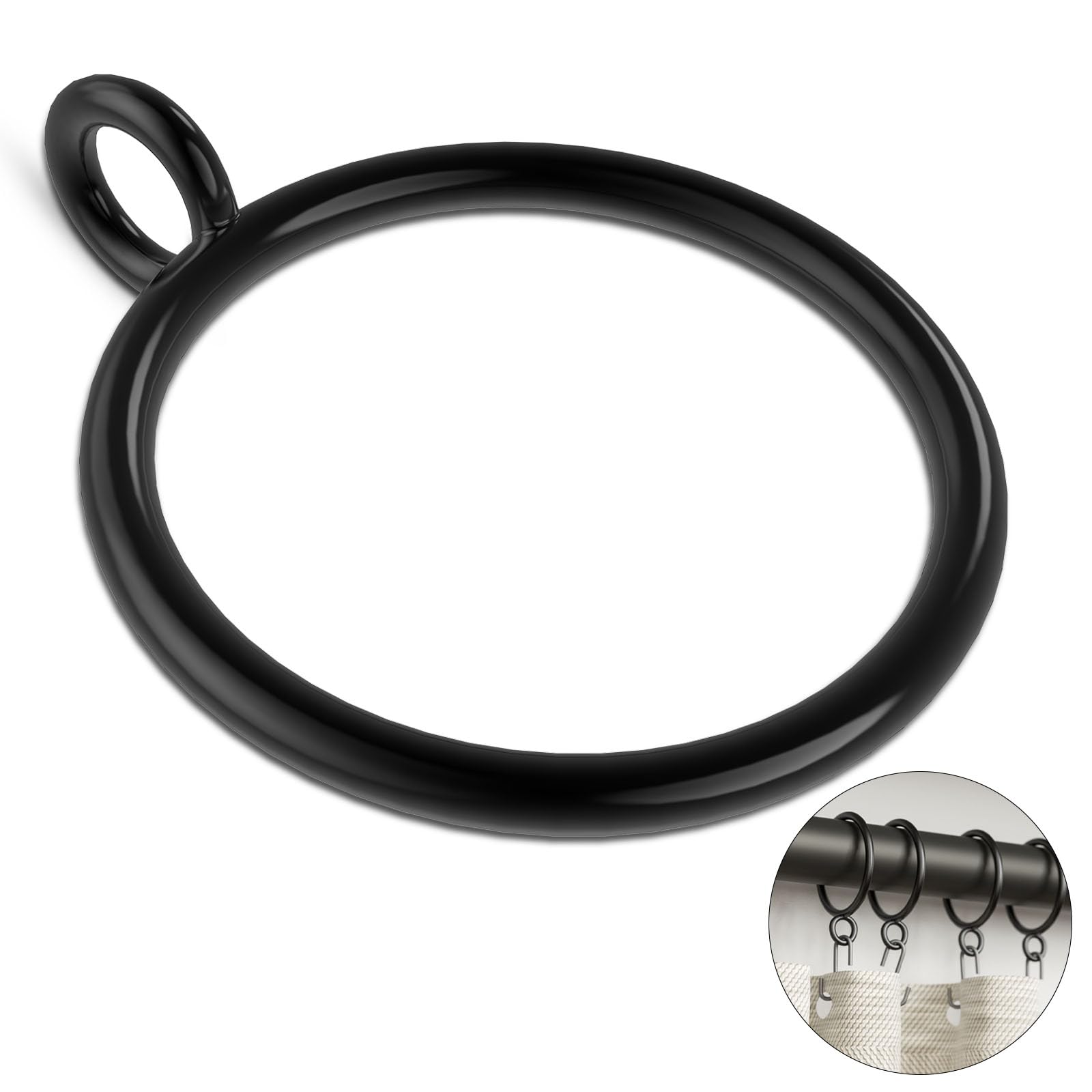 GASRONS 50 Packs Black Metal Curtain Rings with Eyelets, 1 inch Inner Diameter Drapery Rings Apply for Curtain Rods(Fits Up to 3/4-Inch Rod)