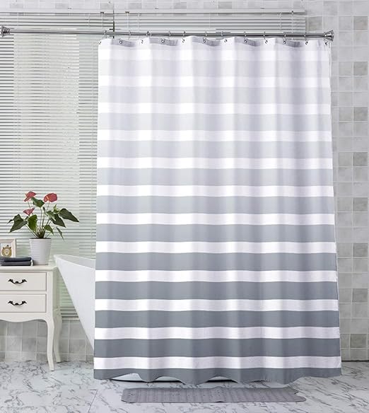 Amazon Com Amazerbath Fabric Shower Curtain Grey Gradient Stripe Polyester Fabric Shower Curtains Decorative Curtains For Bathroom Hotel Quality 72 X 72 Inches Kitchen Dining