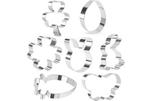 KAISHANE Shamrock Cookie Cutter Set,7 Pieces Stainless Steel Easter Biscuit Cutters, Egg,Butterfly,Rabbit,Rabbit Head,Carrot,