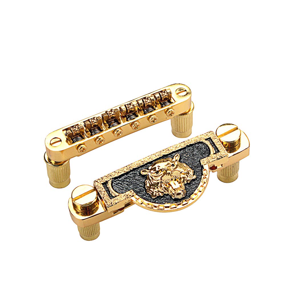 Alnicov Electric Guitar Tailpiece Bridge and roller saddle Tune-O-Matic - Gold Tiger Head